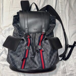 Gucci Black and Gray Backpack with Leather Trim
